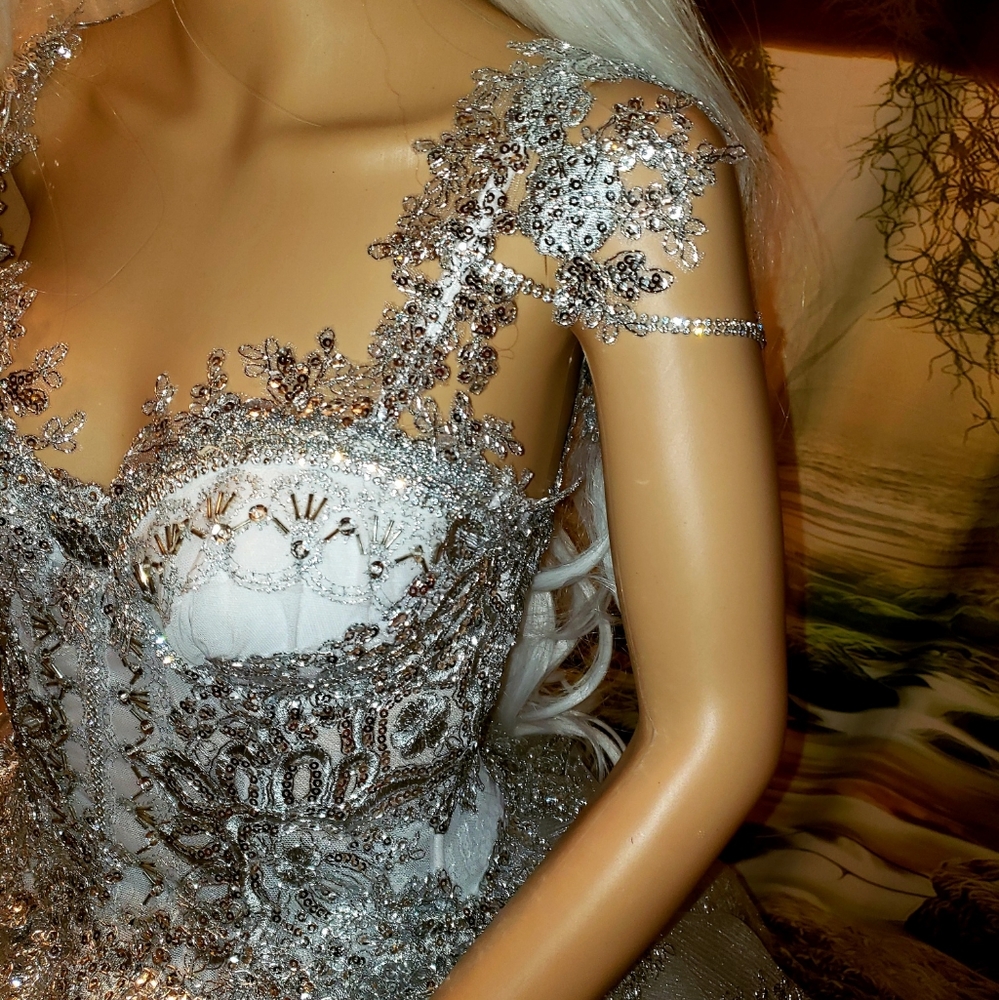 PRINCESS Custom Order Silver & White Wedding Gown - Picture 4 of 8